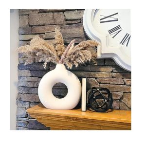 Ceramic Donut Vase, Pampas Grass Flower Vase, Home Decor Centrepiece for Office or Gifts - (White, 6 Inch)