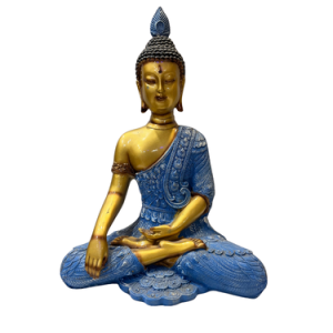 Blue & Golden Meditating Buddha Idol –  Polish Stone Decorative Statue