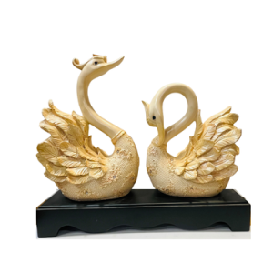 Golden Swan Couple Showpiece –Elegant Home Decor with Wooden Base