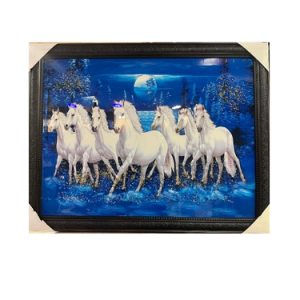 7 White Running Horses Wall Frame – Vastu Decorative Artwork (Moonlight Edition)