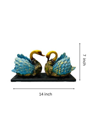 Blue & Gold Swan Couple Showpiece –Romantic Home Decor with Wooden Base - Image 2