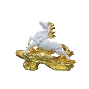 White & Gold Horse Showpiece for Success and Power