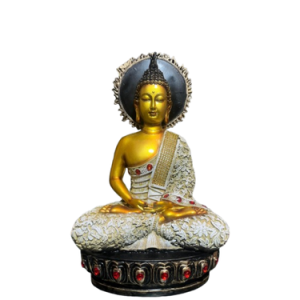 Royal Gold Buddha Idol – Meditating Statue in Decorative Stone Finish