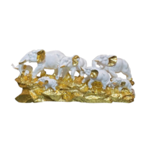 Housofy White & Gold Elephant Family Showpiece for Harmony